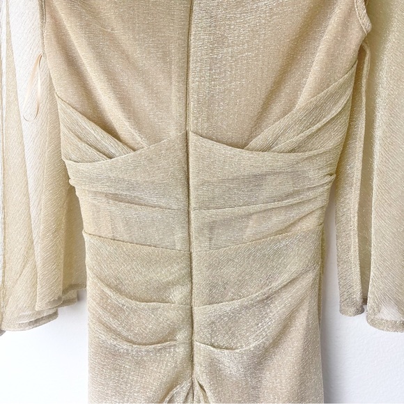 Talbot Runhof Doris Draped cape metallic sheer gold gown size 2 - Picture 5 of 11